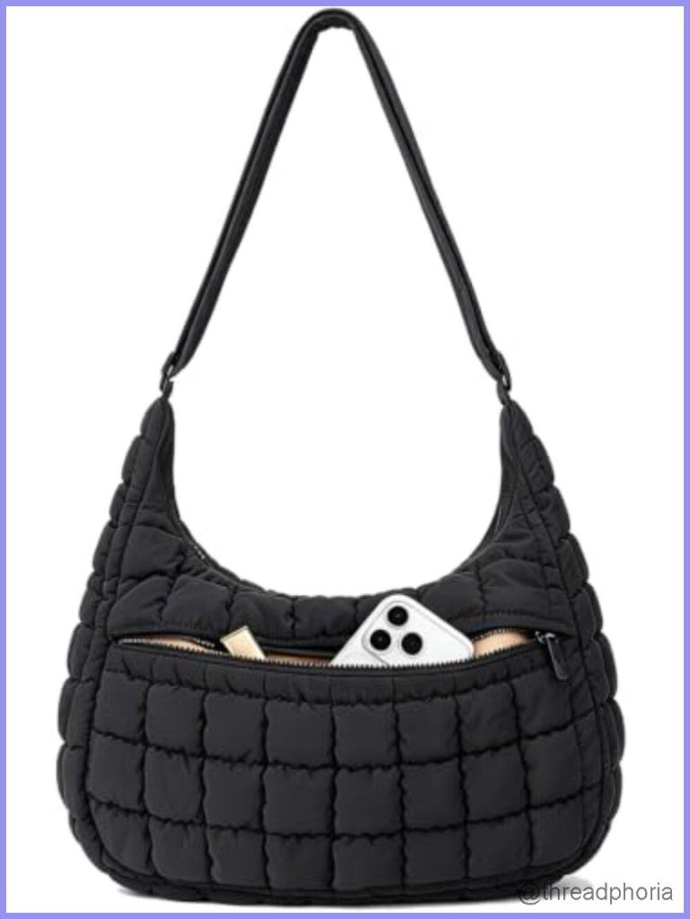 Quilted Nylon Crossbody Shoulder Hobo Bag Puffer Purse